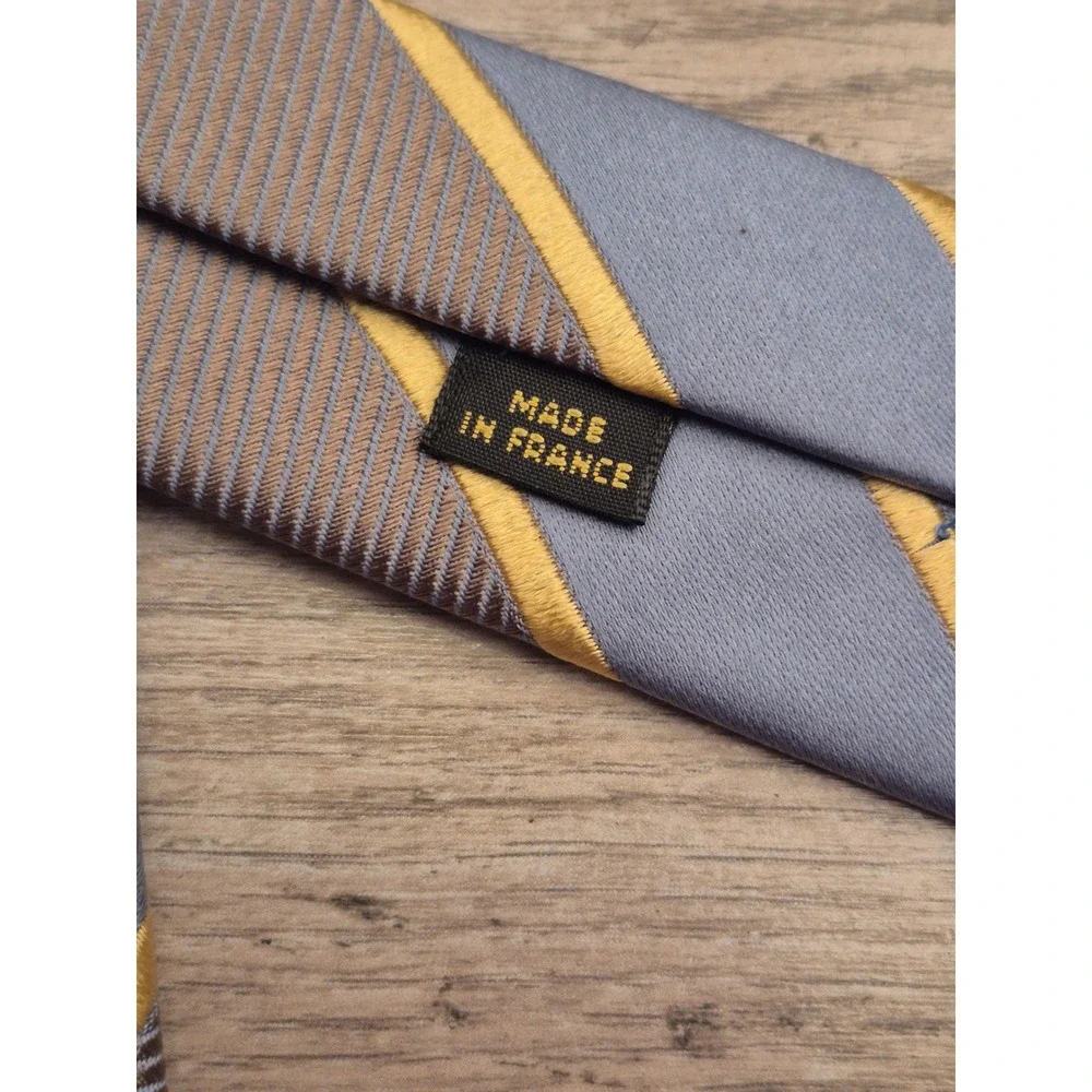 Charvet Mens Striped Silk Necktie Grey Bronze Gold Diagonal Pattern Business Tie